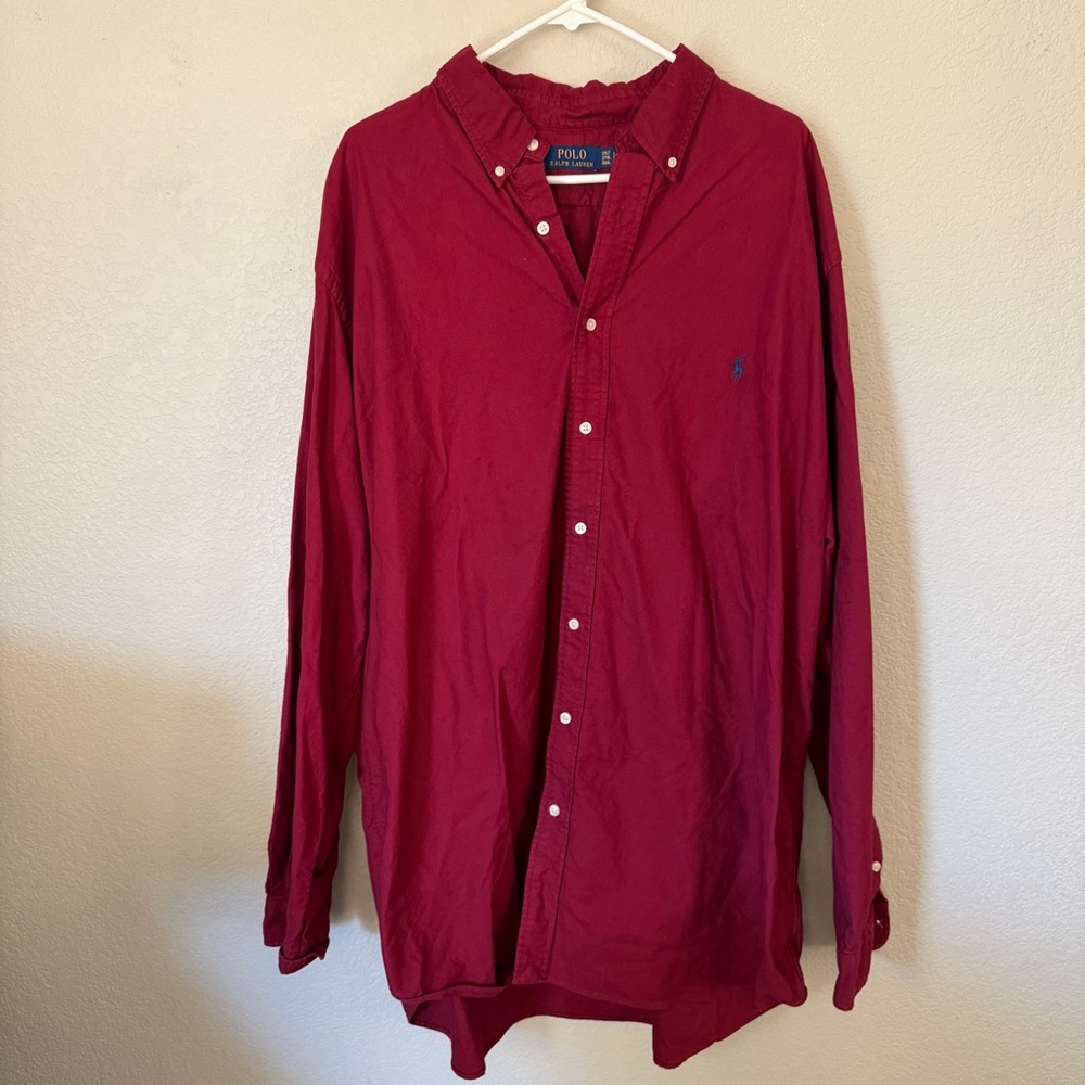 Polo Ralph Lauren Shirt Mens 2XLT Red Button Up Long Sleeve Big Tall Cotton‎